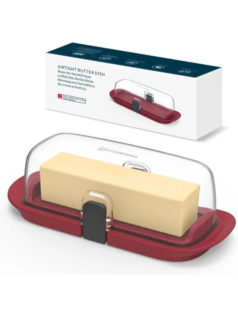 Airtight One-Handed Butter Dish with Lid for Countertop & Fridge - Easy